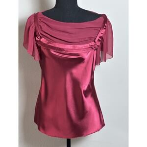 Max Studio Top Blouse Women's S Wine Burgundy Short Sleeve Draped Scoop Neckline